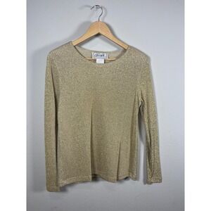 Vintage d. Frank Womens Gold Sparkle 100% Cotton Long Sleeve Top Size 10